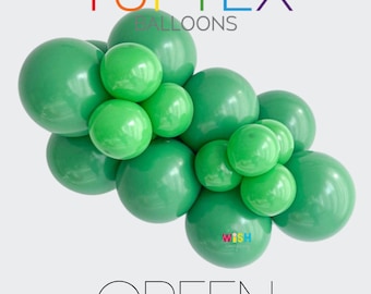 Globos de látex Tuftex verdes - Tamaños 5”, 11”, 17”, 24”, 36” y 260” - Racimo