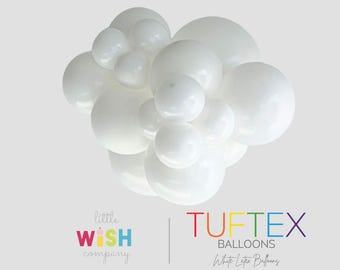 White Latex Balloons - Tuftex - 5”, 11”, 17”, 24”, 36” Round and 260 Modeling Sizes