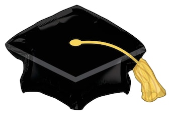 Grad Cap Balloons - 31 Inch - Graduation Balloon Decorations - Kindergarten Grad - Black Grad Cap and Gold Tassel