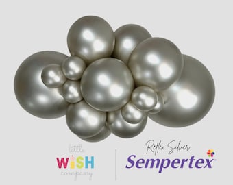 Sempertex Reflex Silver Latex Balloons - 5”, 11”, 18”, 24” Round Balloons and 260 Modeling Sizes