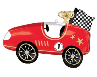 Red Race Car Balloons - 31 Inch - Foil Mylar - Race Car Party - Two Fast Birthday Balloon Decorations