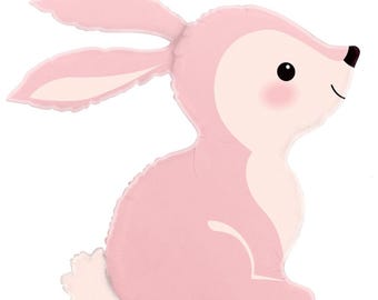 Globos de aluminio de conejito rosa - Conejo - 31 pulgadas - Globos de Pascua - Azul - Fiesta de cumpleaños "Some Bunny Is One"