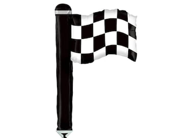 Palloncini a forma di bandiera da corsa a scacchi bianchi e neri - 14 pollici - Festa di compleanno a tema auto da corsa - Palloncino in Mylar in lamina - Solo gonfiaggio ad aria