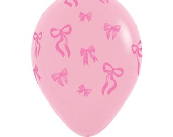 Pretty Pink Bows Latex Balloons - 11 Inch - Birthday Party Balloons - Baby Shower - Bridal Shower - Bachelorette Party Decor - Pink - White