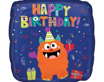 Monster Balloons - Happy Birthday 18 Inch - Monster Party - Birthday Foil Helium Balloons