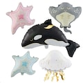 Pastel Under The Sea Party Balloons - Sting Ray - Black Whale - Jelly Fish - Starfish - Blue Pink  - Foil Balloons -