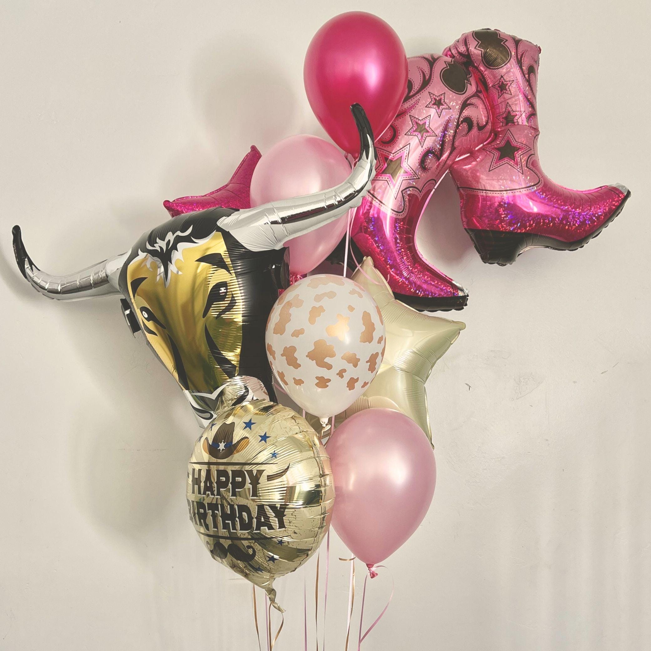Pink Cowgirl Boots and Longhorn Birthday Balloon Bouquet Kit