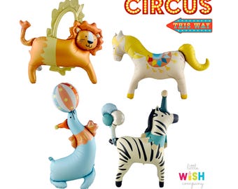 Circus Party Balloons - Air Fill Only Standing Balloons -  Carnival - Circus - Carousel - Birthday Party Foil Mylar Balloons