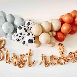 Kit de guirnalda de globos para fiesta de cumpleaños de primer rodeo + pancarta de globos con letras