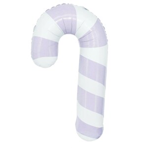May include: A large, inflatable candy cane balloon in a light purple and white striped pattern.