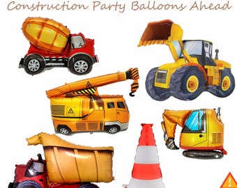 Baustellen Geburtstagsparty Ballons - Foil Mylar Ballon - Kipplaster - Bagger - Vorsicht - Bagger - Bagger - Zement-LKW - Kran
