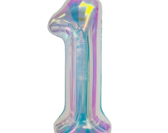 Iridescent Number 1  Balloons - 34 Inch - First Birthday Balloon Decoration - Air Fill