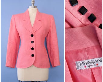 YSL イヴ・サンローラン スーツ ヴィンテージ シルク ピンク ブレザー