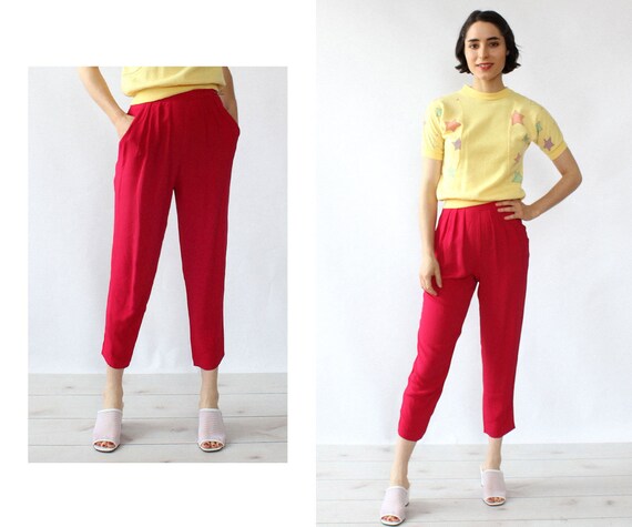 Magenta Rayon Slacks XS • 80s Slacks • Vintage Ple