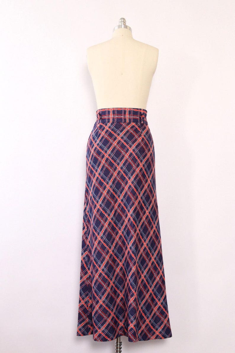 1970s Maxi Skirt M, Long Plaid Skirt With Belt Loops, 70s Maxi Length ...