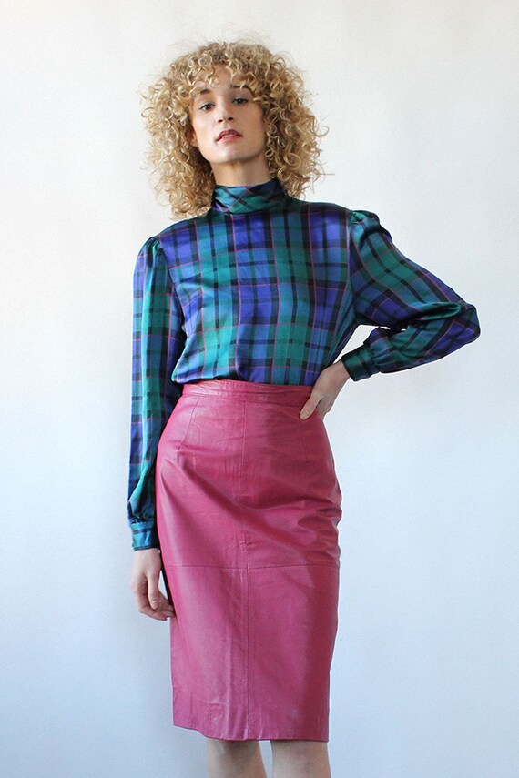 Pretty in Pink Leather Skirt M • 80s Skirt • Vinta