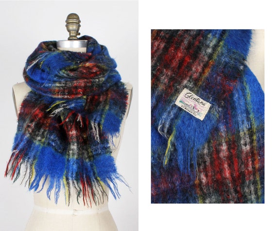 Glentana Mohair Plaid Scarf • 60s Scarf • Vintage