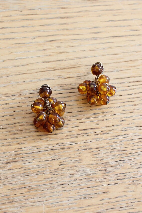 Amber Cluster Screw-backs • 60s Earrings • Vintage