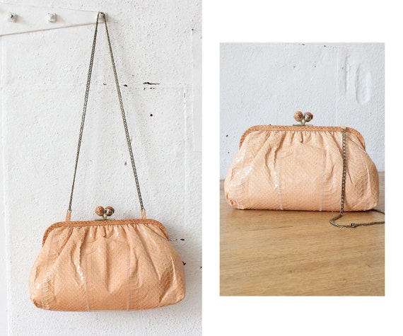 Blush Snakeskin Kisslock Purse • 70s Purse • Snake