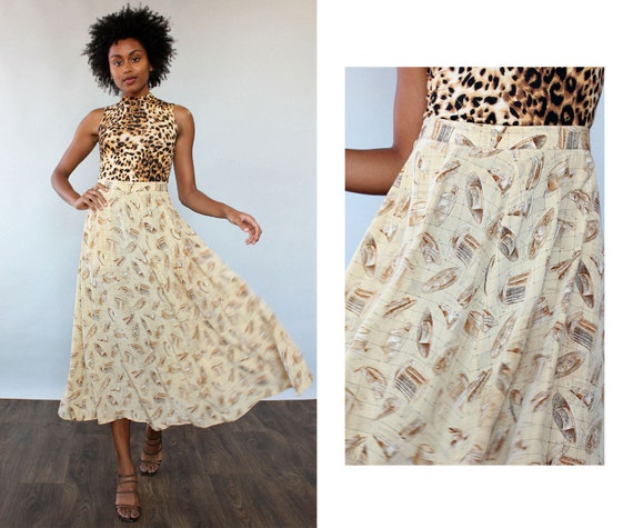 Hats Off Silk Skirt L • 90s Midi Skirt • Vintage N