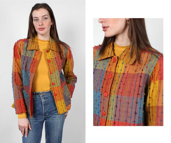 Rainbow Shag Jacket XS-M • 90s Jacket • Vintage Ra