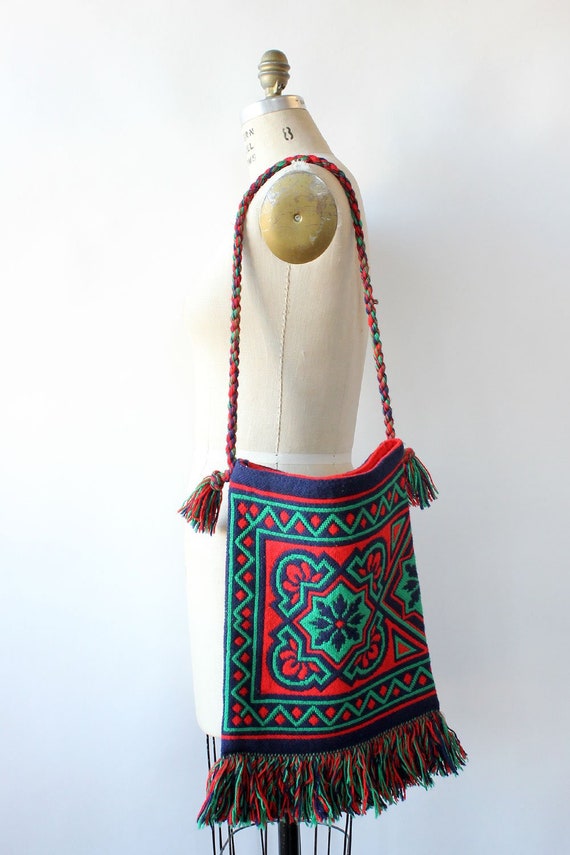 Tapestry Tassel Tote • 70s Tapestry Bag • Vintage