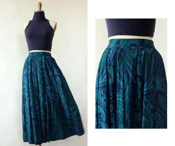 Perry Ellis Abstract Paisley Midi XS • 80s Skirt •
