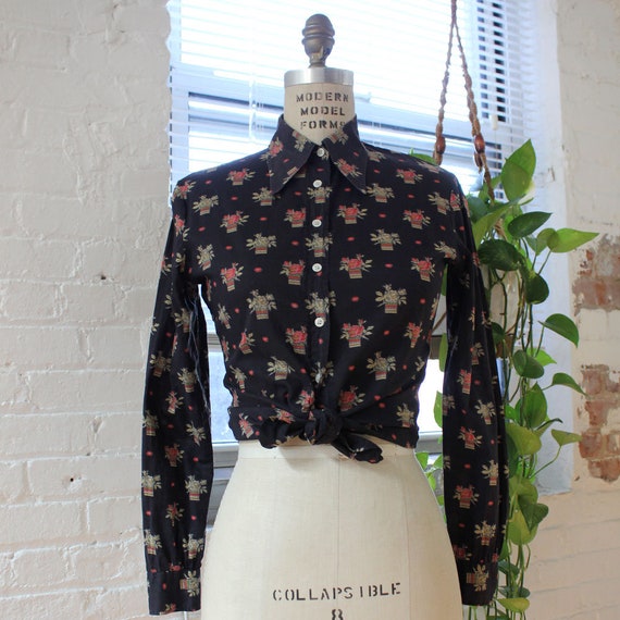 Cacharel Floral Buttondown S/M • 80s Button Down S