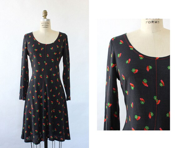 Flowerbox 70s Knit Dress M • 70s Boho Dress • 70s