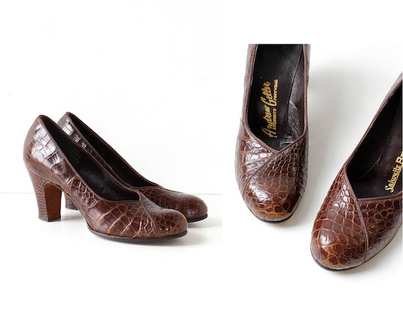 brown crocodile heels