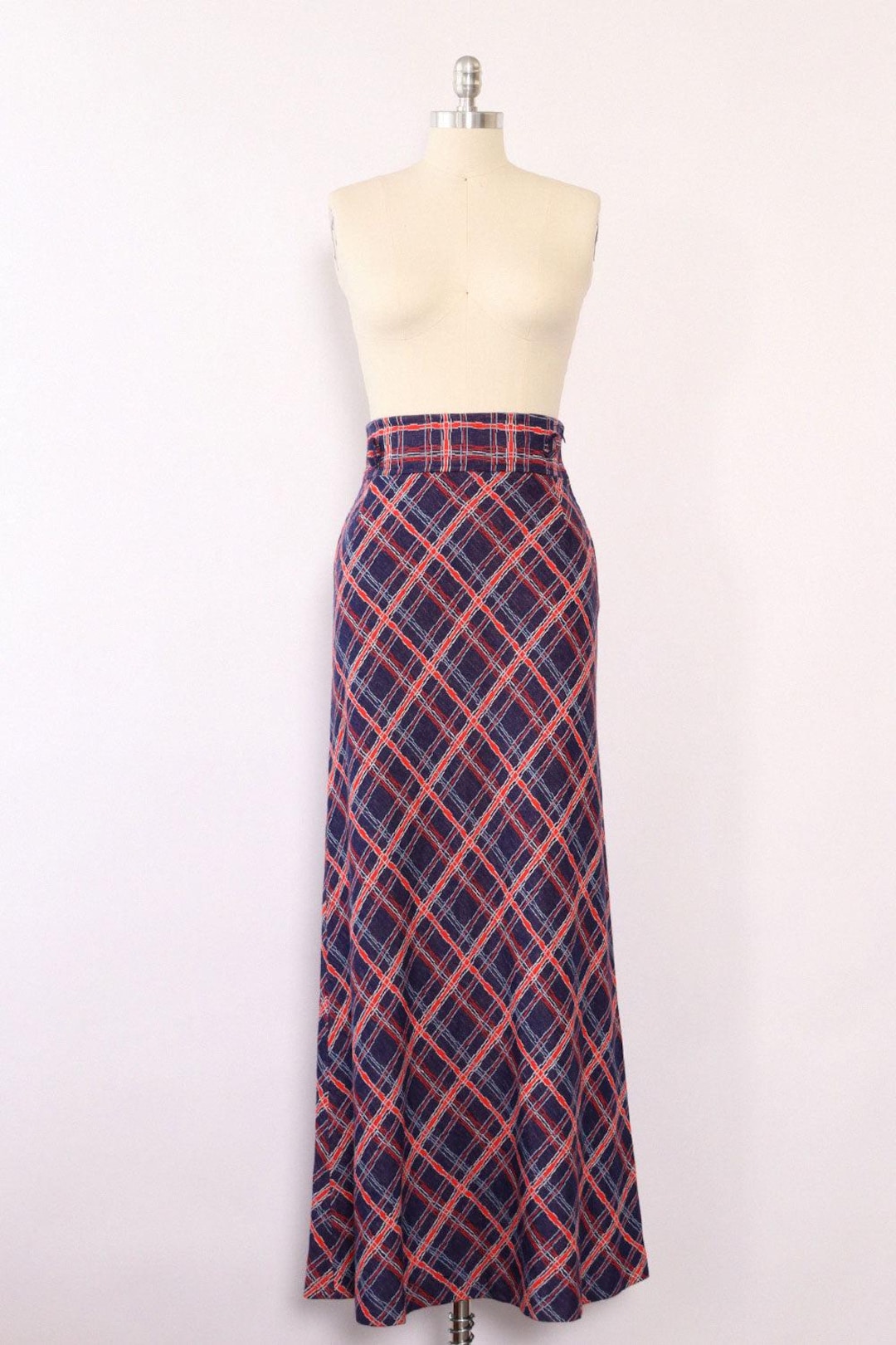 1970s Maxi Skirt M, Long Plaid Skirt With Belt Loops, 70s Maxi Length ...