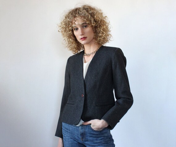 Charcoal Cropped Blazer S/M • 70s Blazer • Vintage