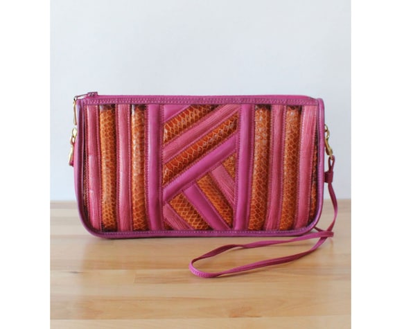 Fuchsia Snakeskin Purse • 80s Purse • Vintage Snak