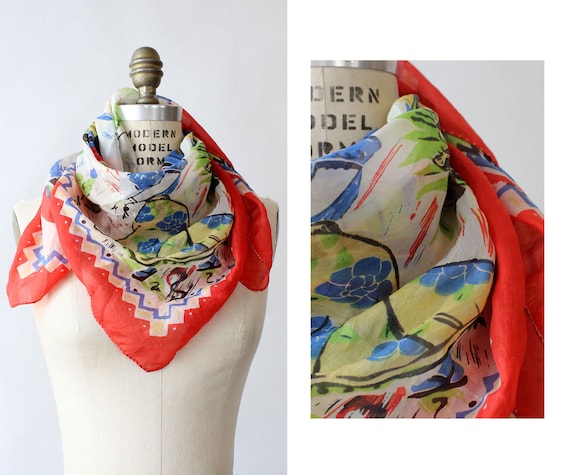 Mexican Novelty Silk Scarf • 50s Scarf • Vintage S