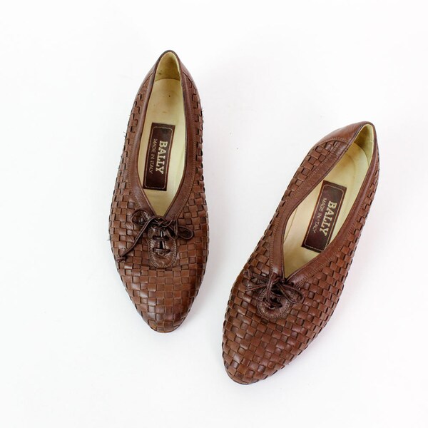 Bally leather shoes 6 (36) woven leather wood heel oxfords