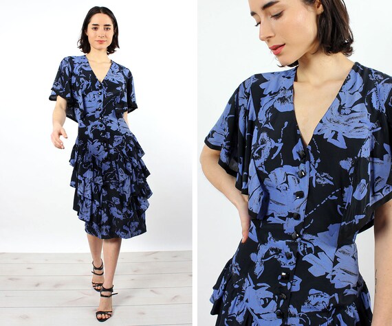 Barbara Ruffle Silhoutte Dress S • 80s Dress • Vin