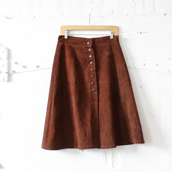 Brown Suede Skirt M • A Line Skirt • 60s Skirt • Leather Skirt • Knee Length Skirt • Brown Skirt • Boho Skirt • Midi Skirt | SK687