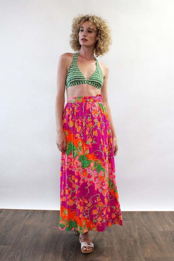 Janis Neon Maxi Skirt XS • 70s Skirt • Vintage Max