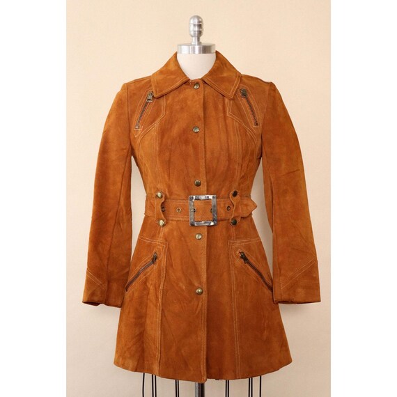 1970年代のスエードジャケットXS、ハニーブラウンのレザーフィット