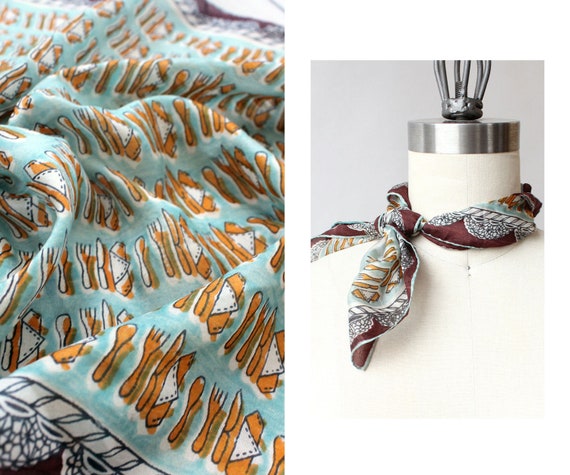 Silverware Novelty Silk Scarf • 40s Scarf • Vintag
