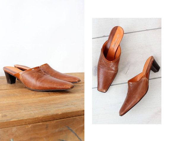 Mahogany Leather Mules 7 • 90s Mules • Vintage Mul