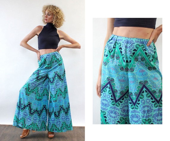 Nouveau Floral Palazzo Pants S • 70s Pants • Vinta