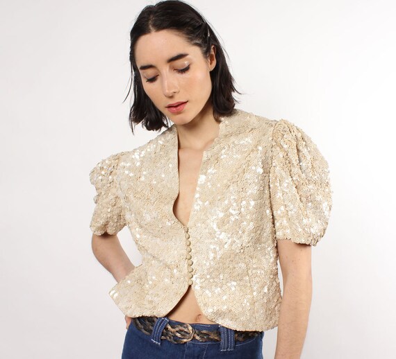 Champagne Sequin Bolero S/M • 40s Top • Vintage Bo