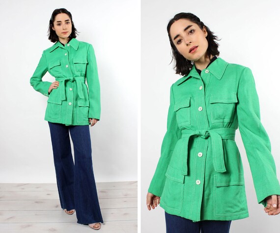 Grass green Safari Jacket M • 70s Jacket • Green V