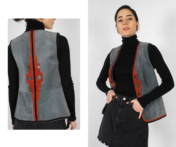 Suede Appliqué Fitted Vest XS/S • 60s Vest • Vinta