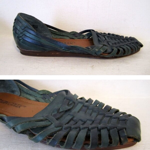 SALE 2THEMAX -  teal green woven leather sandals size 7 1/2