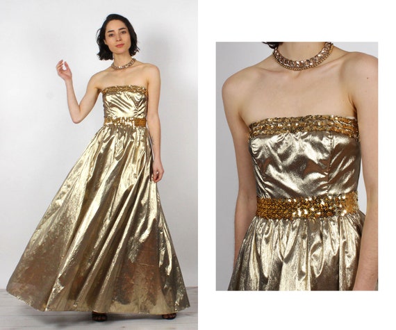 Gunne Sax Gold Lamé Gown XS • 80s Dress • Vintage