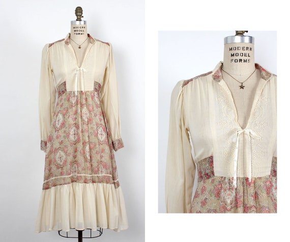 Wendy Floral Gauze Prairie Dress XS/S • 70s Dress