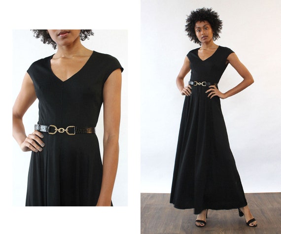 Simple Black Jersey Maxi S/M • Vintage Jersey Dres
