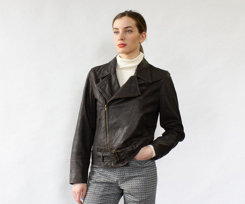 Ralph Lauren Leather Moto Jacket M Dark Brown Vintage O752